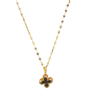 Collana in acciaio al titanio con ciondolo a fiore rotante nero e dettagli in cristallo