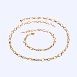 Parure de Bijoux Collier Bracelet en Acier Inoxydable Plaqué Or 18K Bicolore Or Argent Étanche Hypoallergénique Chaîne à Maillons Ovales pour Femmes