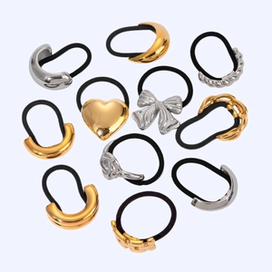Minimalist Stainless Steel Metal Hair Ties Gold Silver Geometric Charm High Elastic Scrunchies For Women Ponytail Holder