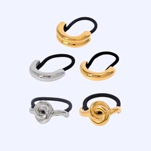 Minimalist Stainless Steel Metal Hair Tie Elastic Black Rope Gold Silver Geometric Bow Heart Pattern Hair Accessories For Women