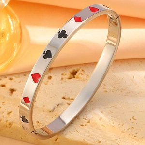 18k gold plated titanium steel poker card heart spade bangle with enamel details
