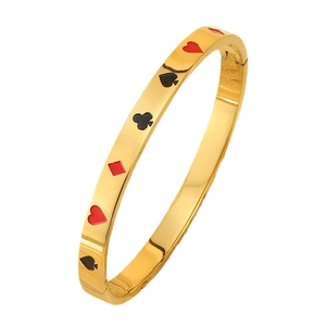 Polished 18k gold plated titanium steel bangle with colorful poker suit enamel patterns