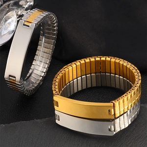 Stretchable stainless steel watch band bracelet for men with customizable metal plate