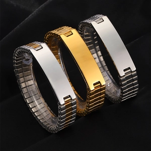 Minimalist Stainless Steel Elastic Watchband Bracelet For Men Women Blank ID Plate Polished Industrial Style Jewelry Fashion Hand Accessory