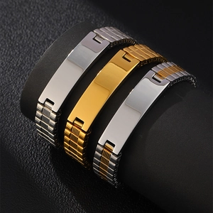 Titanium steel bracelet watchband style in silver, gold and two-tone finishes