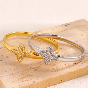Double-layered titanium steel clover bracelets with crystals in gold and silver finish
