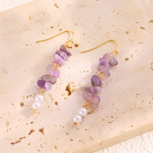 Boucles d'oreilles françaises en acier doré 18k avec pierres naturelles et perles