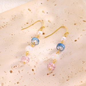 Boucles d'oreilles pendantes en acier inoxydable avec perles d'eau douce et pierres