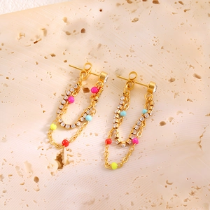 Boucles d'oreilles bohèmes en or avec perles en émail colorées et strass brillants