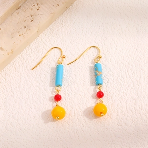 Boucles d'oreilles en pierre bleue cylindrique avec plaqué or 18 carats style vintage
