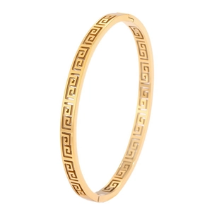 Goldener Titanstahl-Armreif mit hohlem griechischem Meander-Muster im Vintage-Design