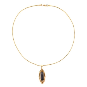 Collar de cadena de cuerda de oro geométrico vintage con colgante de ónix negro rectangular
