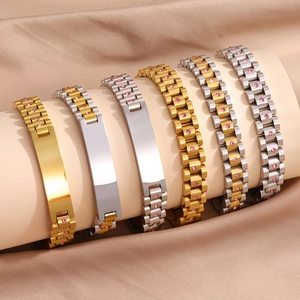 Pulsera de Correa de Reloj de Acero Inoxidable con Diamantes de Imitación Rosa Placa de ID en Blanco Joyería de Lujo Mujer Regalo