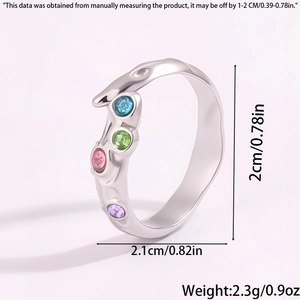 Bague en argent liquide irrégulier avec quatre pierres précieuses et dimensions