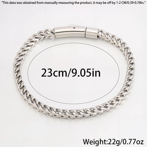 Detail of titanium steel dragon bone chain bracelet with length and weight measurements