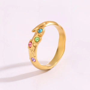 Bague en titane plaqué or 18 carats style lave avec pierres précieuses colorées pour femme