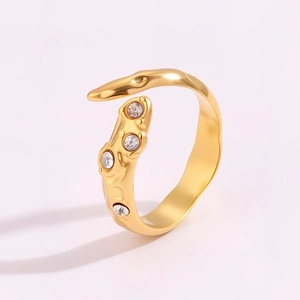 Bague vintage style lave plaqué or 18K sertie de zircons brillants et ajustable