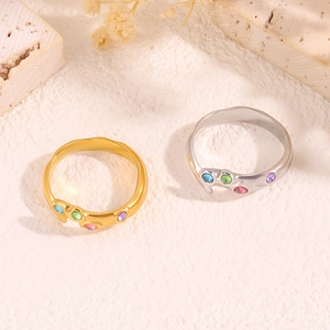 Bague en Acier Inoxydable pour Femme Texture de Lave Irrégulière Zirconium Incrusté Bague Ouverte Ajustable Bijoux de Mode