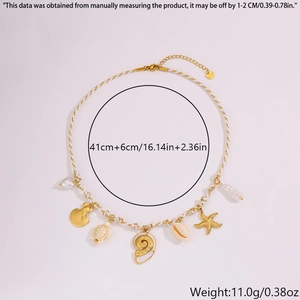 Détails du collier océan avec pendentifs coquillages et étoiles de mer et mesures