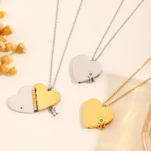 Collier médaillon cœur classique en or et argent avec pendentif photo ouvrable
