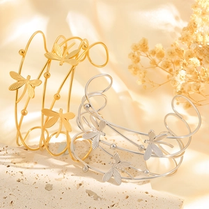 Dreilagiger Libellen-Armreif aus Gold und Silber Edelstahl im offenen Design