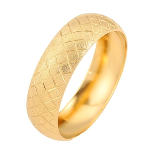 Titanium steel bangle with golden frosted diamond pattern and polished inner surface