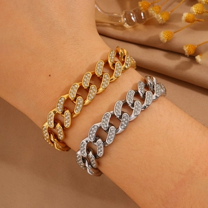 Pulseras de cadena cubana de lujo en oro y plata con cristales incrustados para mujer