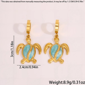 Détails des dimensions et du poids des boucles d'oreilles tortue dorée avec émail bleu