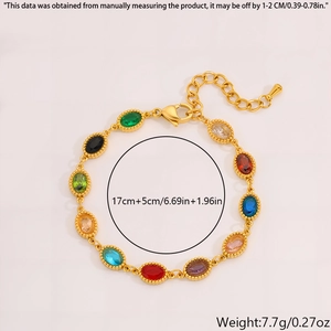 Detail view of colorful gemstone titanium steel bracelet with 17cm plus 5cm length size