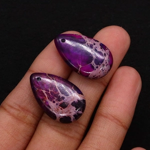 Polished purple teardrop sea sediment jasper stone beads with natural webbed pattern