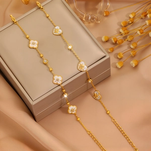 Gold Überzogen Edelstahl Kleeblatt Herz Armband Damen Elegant Zirkonia Achtzackiger Stern Anhänger Kette Armband Schmuck