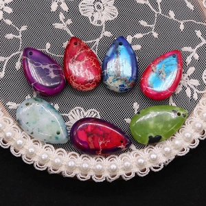 Polished teardrop emperor stone pendants in assorted colors for DIY necklace making