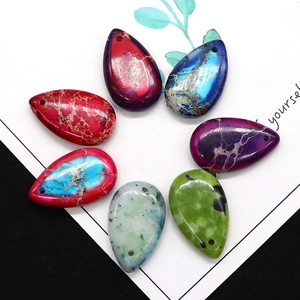 Polished teardrop imperial stone pendants with natural marble texture for DIY jewelry making