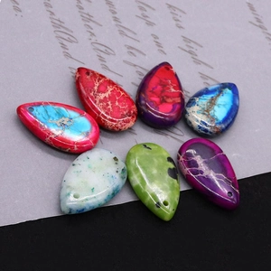 Set of seven teardrop natural stone pendants in vibrant colors for DIY jewelry making