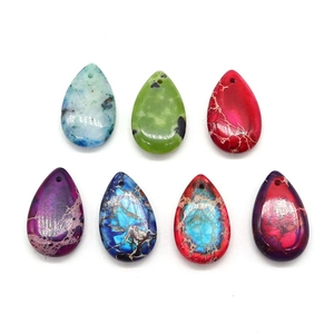 Water-drop shaped natural emperor stone pendants with various marble textures for DIY jewelry