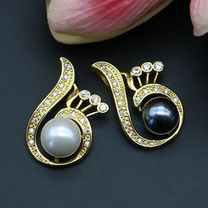Peacock wing gold-plated pearl pendants with sparkling zircon inlay for jewelry DIY