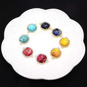 Natural stone connectors with gold plating and zircon inlay for DIY jewelry making