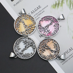 Natural sea shell round pendants with tree of life design in four different colors