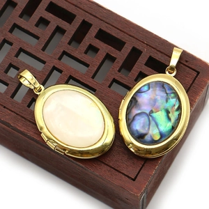 Vintage Oval Shell Locket Pendant For Women Gold Plated Copper Abalone Mother Of Artificial Pearl Photo Box Necklace Jewelry DIY