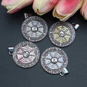 Retro yin yang shell pendants in silver finish with four assorted colors for DIY jewelry making