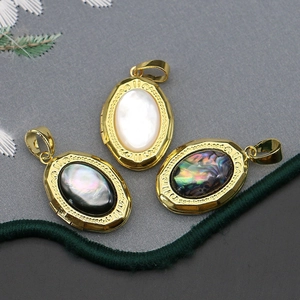 Pendentifs médaillons ovales en laiton vintage avec nacre naturelle et nacre d'ormeau