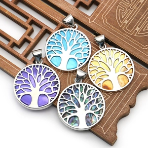 Natural Sea Shell Tree of Life Pendant Round Mother of Pearl Electroplated Copper Tree Pendant For DIY Necklace Jewelry Accessories