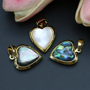 Vintage heart locket pendants with natural abalone and mother of pearl shell inlays