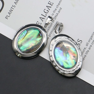 Ovaler Anhänger mit schillernder Muscheleinlage und versilbertem Rahmen für DIY-Schmuck
