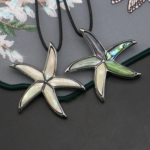 Starfish shell necklace pendant with natural shell inlay on silver zinc alloy base