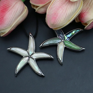 Starfish pendant necklace set with natural mother of pearl and abalone shell inlays