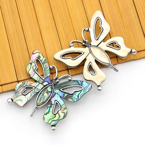 Vintage Shell Butterfly Brooch Pendant For Women Alloy Abalone Mother Of Artificial Pearl Heart Hollow Jewelry Accessory
