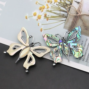 Elegant butterfly shell brooch and pendant with natural abalone and white mother of pearl