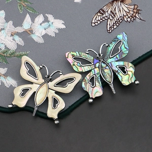 Natural butterfly shell brooch pendant with abalone shell and white mother of pearl