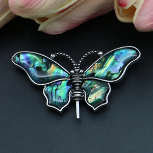 Abalone shell butterfly brooch and pendant with vintage silver finish for DIY jewelry